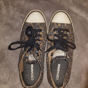 Brown grey and black converse